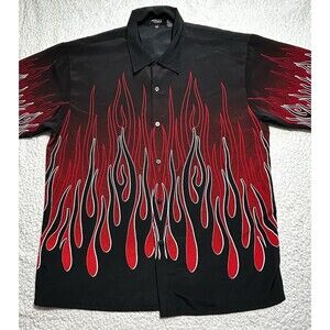 Amplify Flame Shirt Mens XXL Red Fire All Over Print Y2K Mall Goth Button Up